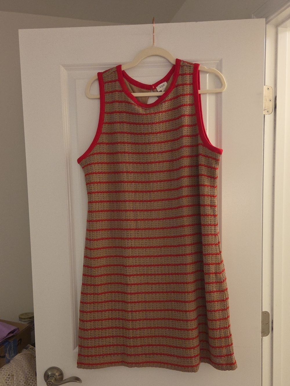 J. Crew Beige Knit Tank Dress with Red Stripes